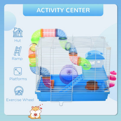 Visual Reference: Pawhut Hamster Cage Carrier Small Animal House W Exercise Wheels