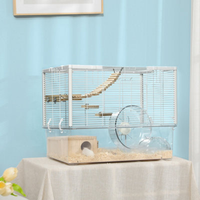  PawHut Extra Large Wooden Hamster Cage, Gerbil Cage, and Other  Small Animal Habitat, Hamster Habitat with Opening Roof, Hut, Ramps