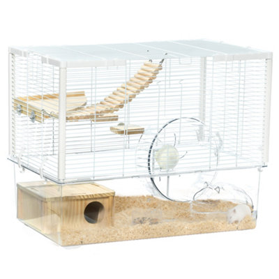  PawHut Extra Large Wooden Hamster Cage, Gerbil Cage, and Other  Small Animal Habitat, Hamster Habitat with Opening Roof, Hut, Ramps