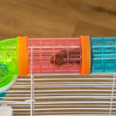 Bunny Cage PawHut Hamster Cage, Small Gerbil Cage 2 Tiers Portable W/Handle, Exercise Wheel, Water Bottle, Dishes Cage A Hamster