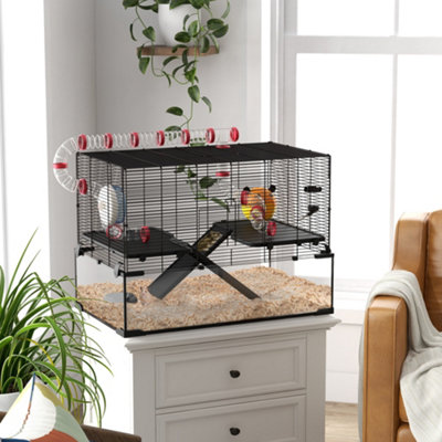 PawHut Hamster Cage w/ Tunnels, Tubes, Ramps, Platforms, Hut, 78.5 x 48.5 x 57cm