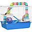 PawHut Hamster Cage with Tubes Tunnel 3 Level Rodent House with Exercise Wheel, Water Bottle, Food Dish, Ramp
