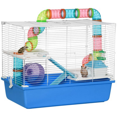 PawHut Hamster Cage with Tubes Tunnel 3 Level Rodent House with