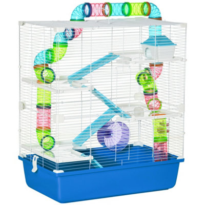 PawHut Hamster Cage with Tunnel Tube System, 5 Level Gerbil Haven with Water Bottle, Exercise Wheel, Food Dish, Ramps