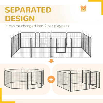 PawHut Heavy Duty Puppy Play Pen, 16 Panels Pet Exercise Pen for Indoors, Outdoors, Pet Playpen for Small, Medium Dogs- Grey