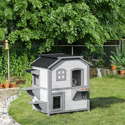 PawHut Kitten Condo with Openable Roof, Catio Enclosure Furniture, White