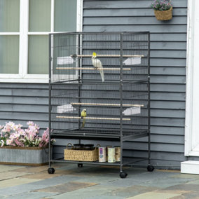 PawHut Large Bird Cage Budgie Cage for Finch Canaries Parrot with Stand Grey