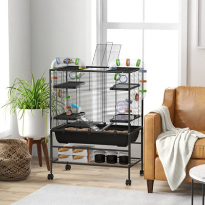 Image showcasing PawHut Large Hamster Cage, Rat Cage w/ Wheels, Tubes, Storage Shelf, Ramps