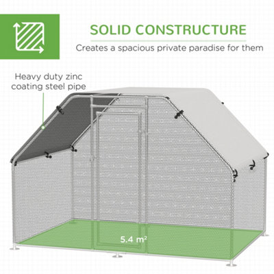 PawHut Large Metal Walk-In Chicken Coop Run Cage w/ Cover Outdoor, 280 x 193.5 x 195 cm