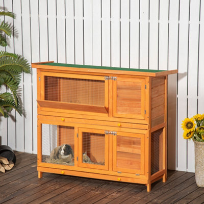 PawHut Large Rabbit Hutch Outdoor Wooden Guinea Pig Hutch Pet Cage House Bunny Home with Rabbit Run Double Decker DIY at B Q