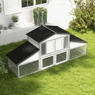 PawHut Large Rabbit Hutch with Run Outdoor Bunny Cage with Tray Ramp Wooden Guinea Pig House