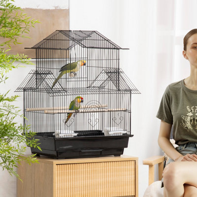 PawHut Metal Bird Cage Small w/ Perch Food Container Handle for Finch ...