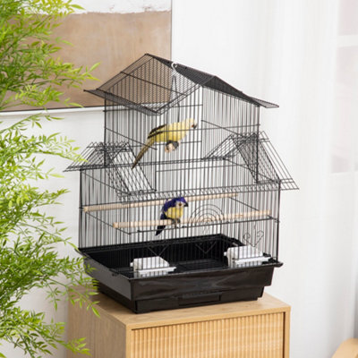 PawHut Metal Bird Cage Small w Perch Food Container Handle for Finch Canary