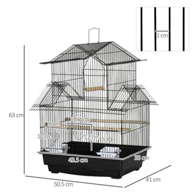 PawHut Metal Bird Cage Small w/ Perch Food Container Handle for Finch Canary - 3