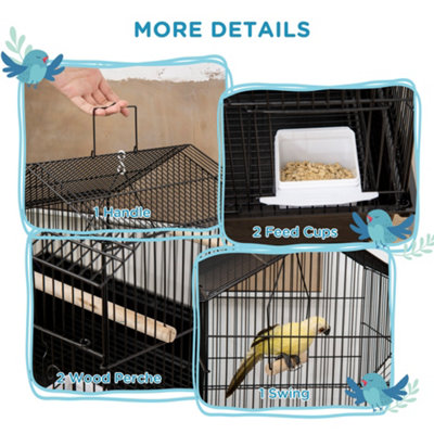 PawHut Metal Bird Cage Small w/ Perch Food Container Handle for Finch Canary - 4
