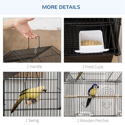 PawHut Metal Bird Cage Small w/ Perch Food Container Handle for Finch Canary