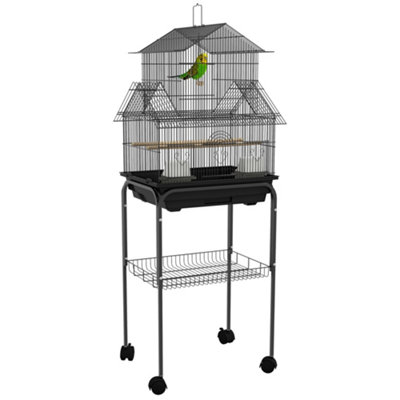 PawHut Metal Bird Cage Small with Perch Food Container Handle for Finch Canary