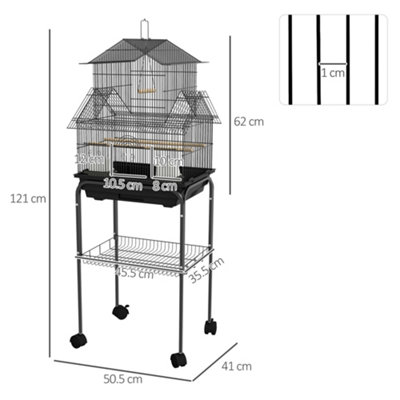PawHut Metal Bird Cage Small with Perch Food Container Handle for Finch Canary - 3