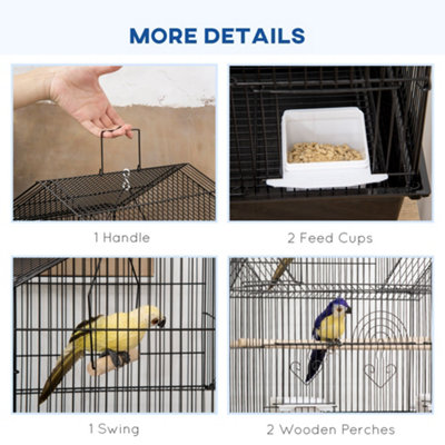 PawHut Metal Bird Cage Small with Perch Food Container Handle for Finch Canary - 4