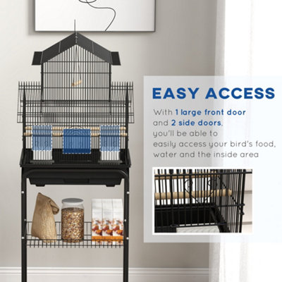 PawHut Metal Bird Cage Small with Perch Food Container Handle for Finch Canary - 6