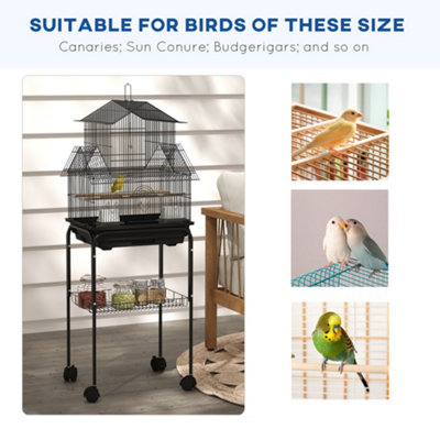 PawHut Metal Bird Cage Small with Perch Food Container Handle for Finch Canary - 7