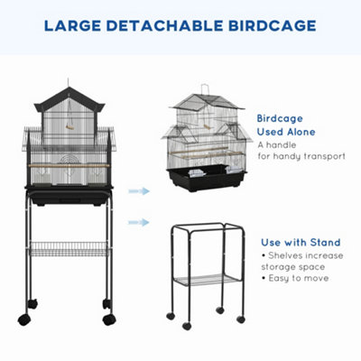 PawHut Metal Bird Cage Small with Perch Food Container Handle for Finch Canary - 8