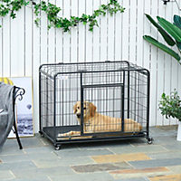 PawHut Metal Dog Cage Kennel Locking Door & Wheels Removable Tray Openable Top For Large Pets 109.5 x 71 x 78 cm