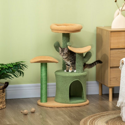 PawHut Multi Level Cat Tree w/ Scratching Post, Cat House, Bed - Green Price Comparisons | Compare The Build