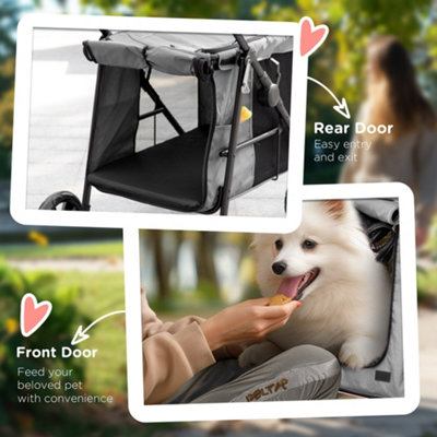 PawHut One-click Foldable Pet Stroller w/ Mesh Windows, for Small Pets - Grey