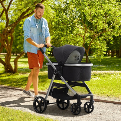 PawHut One-Click Foldable Pet Stroller w/ Storage Basket, for Small Pets - Black Price Comparisons | Compare The Build