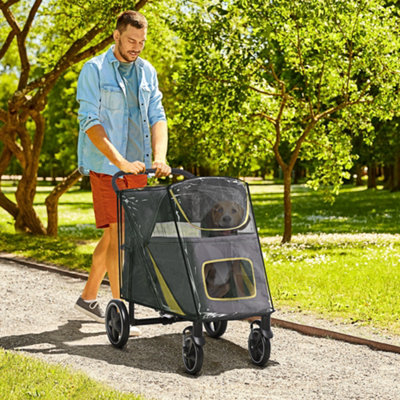 PawHut One-Click Foldable Pet Travel Stroller with Rain Cover for M L Dogs, Grey Price Comparisons | Compare The Build