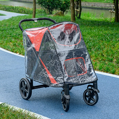 PawHut One-Click Foldable Pet Travel Stroller with Rain Cover for M L Dogs, Red Price Comparisons | Compare The Build