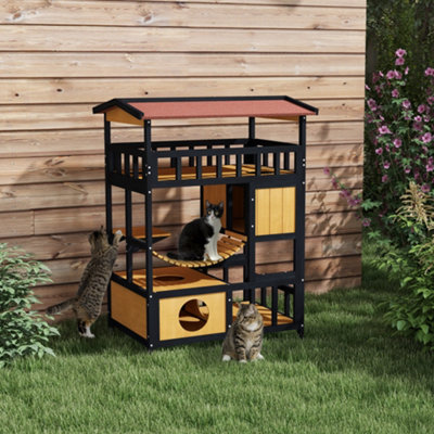 PawHut Outdoor Cat House w/ Suspension Bridge, Houses, Balcony - Main Image