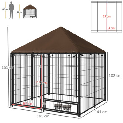 PawHut Outdoor Dog House Kennel with Canopy Top & Lock Rotating Bowl Holder - 3