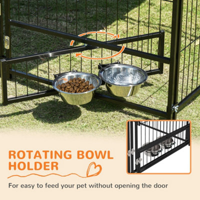 PawHut Outdoor Dog House Kennel with Canopy Top & Lock Rotating Bowl Holder - 4