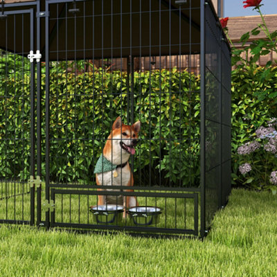 PawHut Outdoor Dog House Kennel with Canopy Top & Lock Rotating Bowl Holder - 9