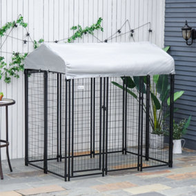 PawHut Outdoor Dog Kennel, Metal Playpen Fence Dog Run with UV-Resistant Canopy and Locks, for Medium and Large Dogs
