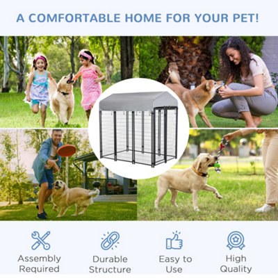 PawHut Outdoor Dog Kennel Metal Playpen Fence Dog Run with UV Resistant Canopy and Locks for