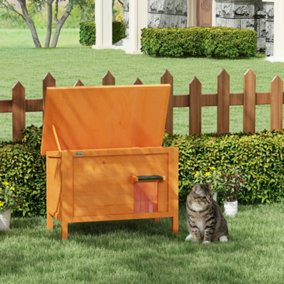 PawHut Outdoor Feral Cat House Insulated w/ Openable Roof - Orange