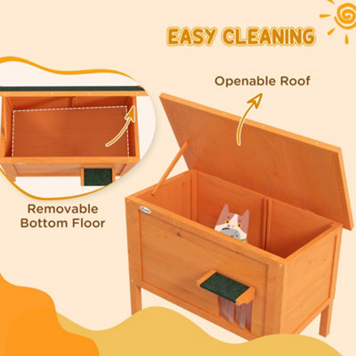 PawHut Outdoor Feral Cat House Insulated w/ Openable Roof - Orange - 5