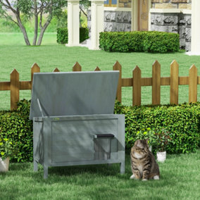 PawHut Outdoor Feral Cat House Insulated with Openable Roof - Charcoal Grey
