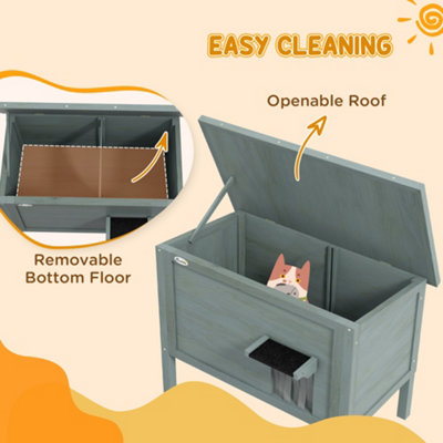 PawHut Outdoor Feral Cat House Insulated with Openable Roof - Charcoal Grey - 5