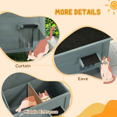 PawHut Outdoor Feral Cat House Insulated with Openable Roof - Charcoal Grey - 7