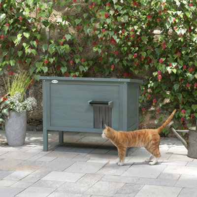 PawHut Outdoor Feral Cat House Insulated with Openable Roof - Charcoal Grey - 9