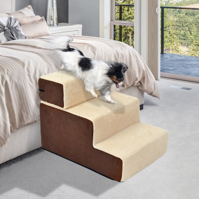 PawHut Pet 3 Steps Dog Cat Deluxe Stairs Soft Padded Covered Staircase ...