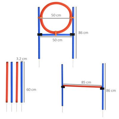 PawHut Pet Agility Training Equipment Dog Play Run Jump Obedience Training Set Adjustable (Pole + Hoop + Hurdle) - 3