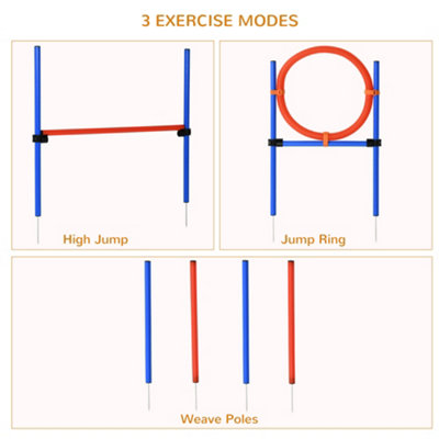 PawHut Pet Agility Training Equipment Dog Play Run Jump Obedience Training Set Adjustable (Pole + Hoop + Hurdle) - 6