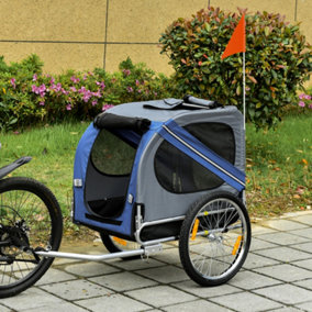 PawHut Pet Bicycle Trailer Dog Cat Bike Carrier Water Resistant Blue Outdoor