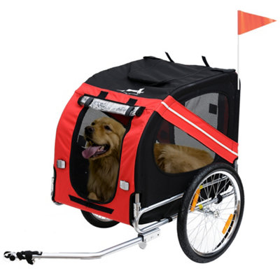 PawHut Pet Bicycle Trailer Dog Cat Bike Carrier Water Resistant Red Outdoor