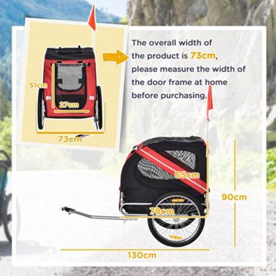 PawHut Pet Bicycle Trailer Dog Cat Bike Carrier Water Resistant Red Outdoor - 3